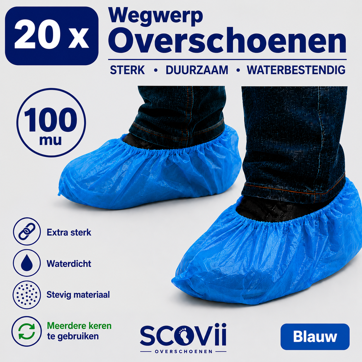 20 EXTRA STERKE 100Mu Dikke Overschoenen | Waterdicht | Antislip | Blauw | Herbruikbaar | Schoenhoesjes | Overschoentjes | Schoenovertrekken