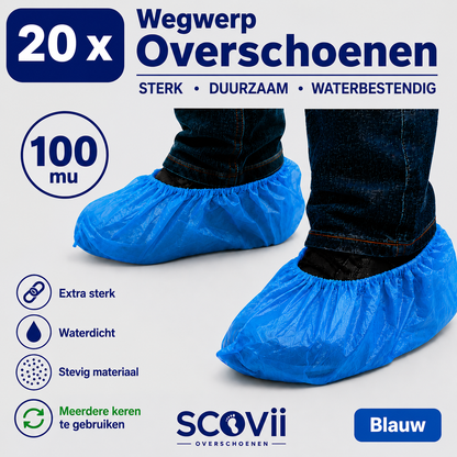 20 EXTRA STERKE 100Mu Dikke Overschoenen | Waterdicht | Antislip | Blauw | Herbruikbaar | Schoenhoesjes | Overschoentjes | Schoenovertrekken