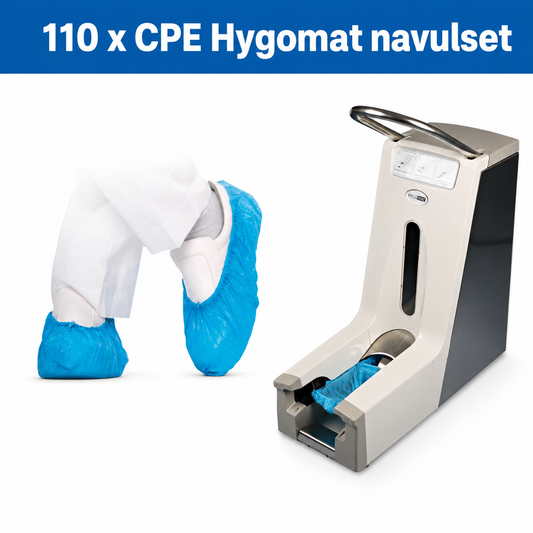 Hygomat CPE overschoenen – 110 stuks – blauw – voor Hygomat dispenser