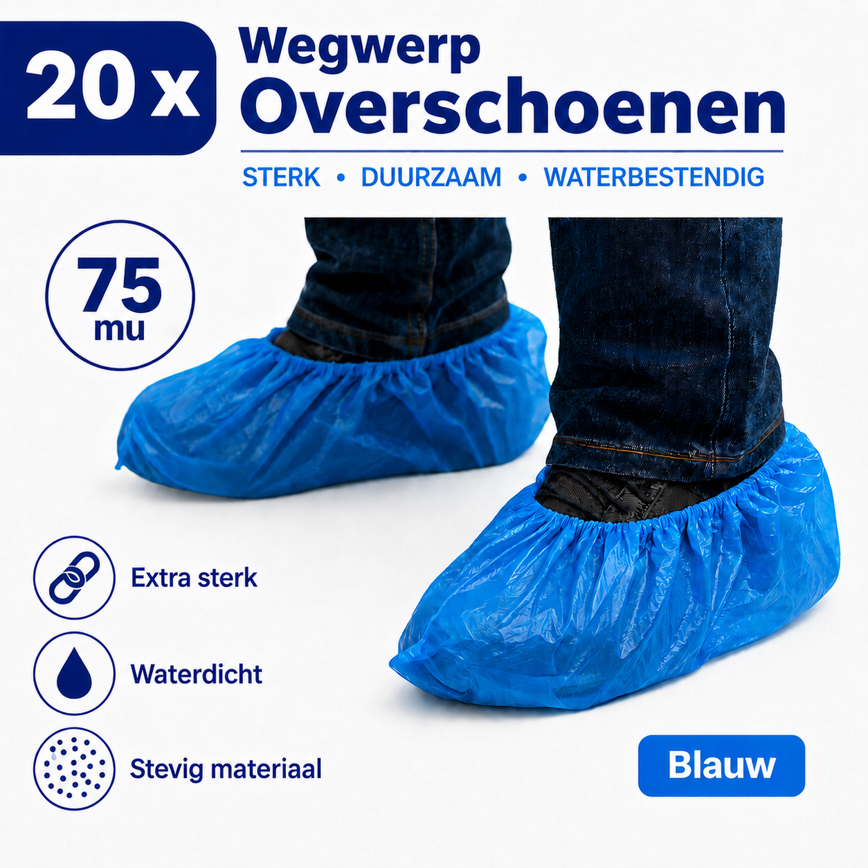 20 x Schoenhoesjes | Extra Sterk | 75Mu | Blauw | Waterdicht | Herbruikbaar | Overschoenen | Schoenhoezen | Schoenovertrek