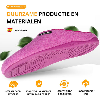 Komforty Pantoffels | Paars | Duurzaam | Antislip | Unisex | Topkwaliteit Sloffen van wol | Uitneembare zool
