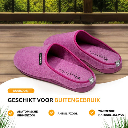 Komforty Pantoffels | Paars | Duurzaam | Antislip | Unisex | Topkwaliteit Sloffen van wol | Uitneembare zool