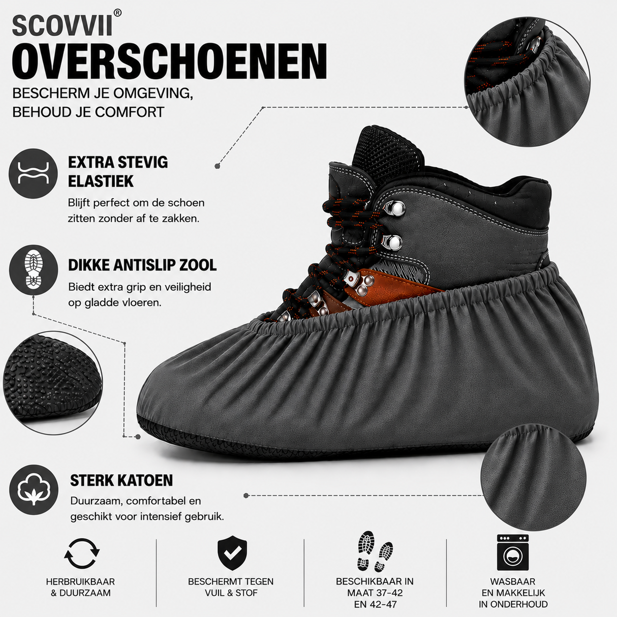 Scovvii Sustainable Washable Non-Slip Overshoes Unisex Size 37-47