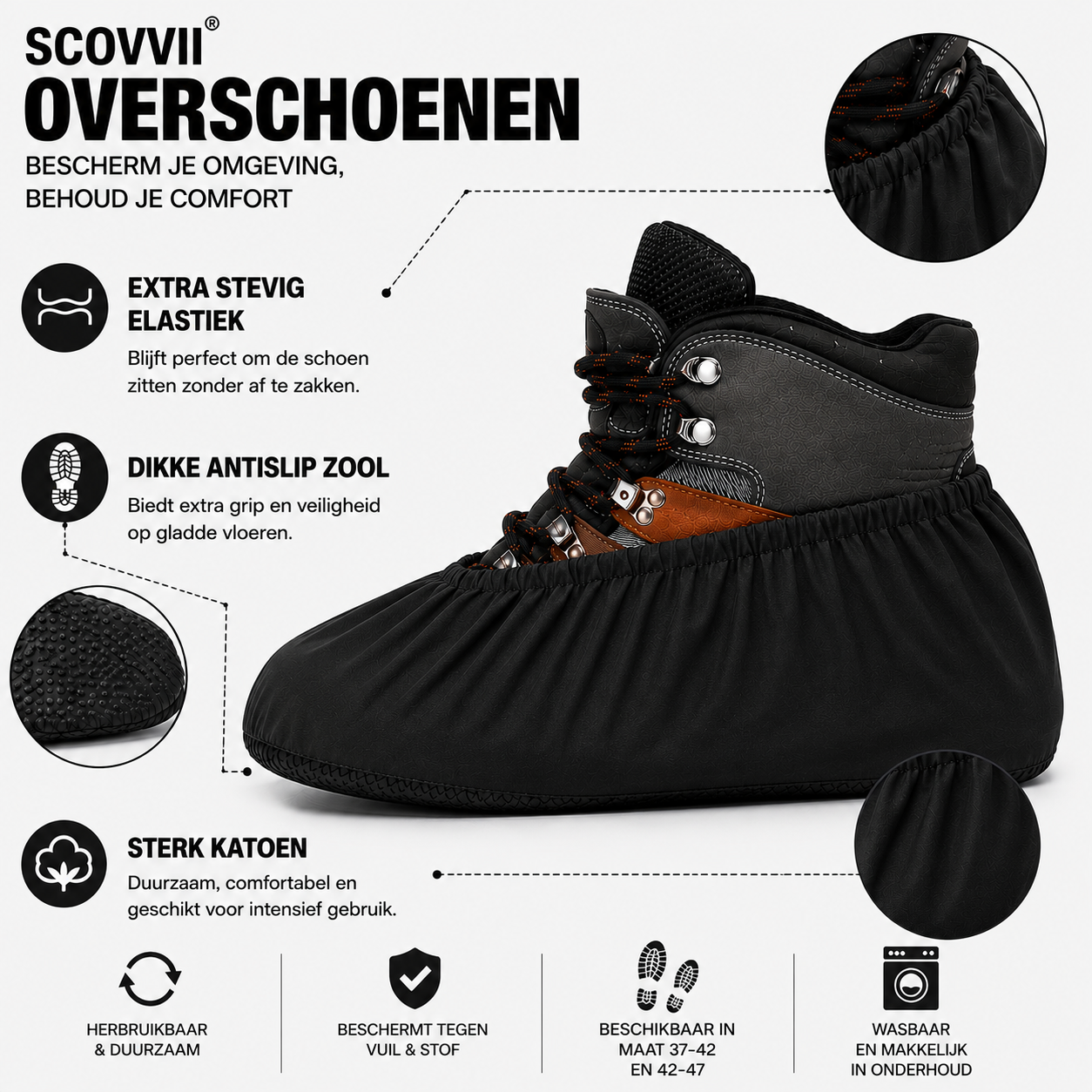 Scovvii Premium Overschoenen | Zwart |  Katoen | Antislip | Duurzaam | Schoenovertrekken