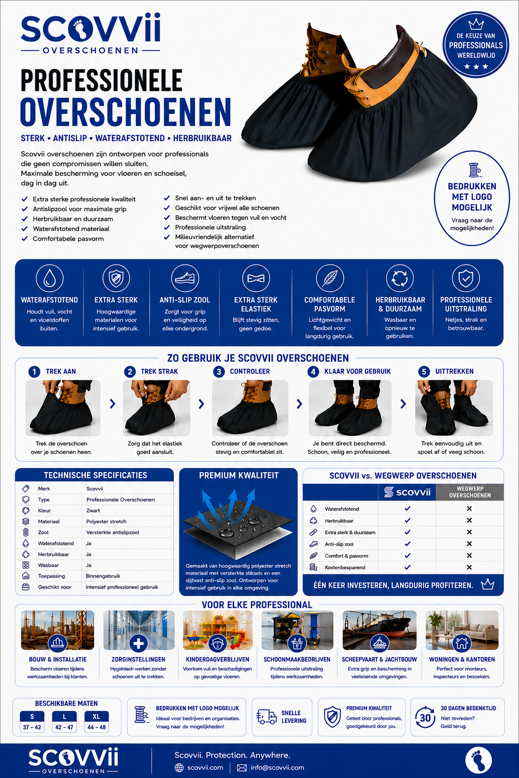 Professionelle Überschuhe | Schwarz | Sehr robust | Rutschfest | Langlebig | Schuhüberzüge